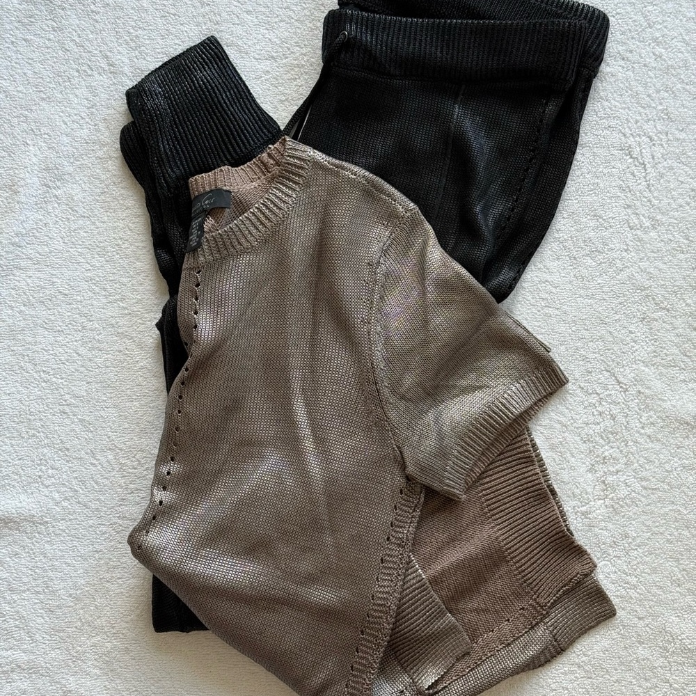Kenneth Cole Taupe Knit Sweater and Black Knit Pants